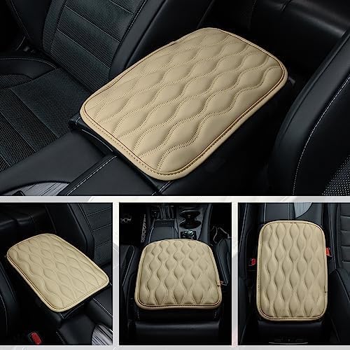 Amiss Car Center Console Cover, Upgraded Leather Car Armrest Cushion with 2 Storage Pockets, Universal Waterproof Cushion Pad, Non-Slip Car Interior Accessories, Fits Most Sedans SUVs Trucks (Black)