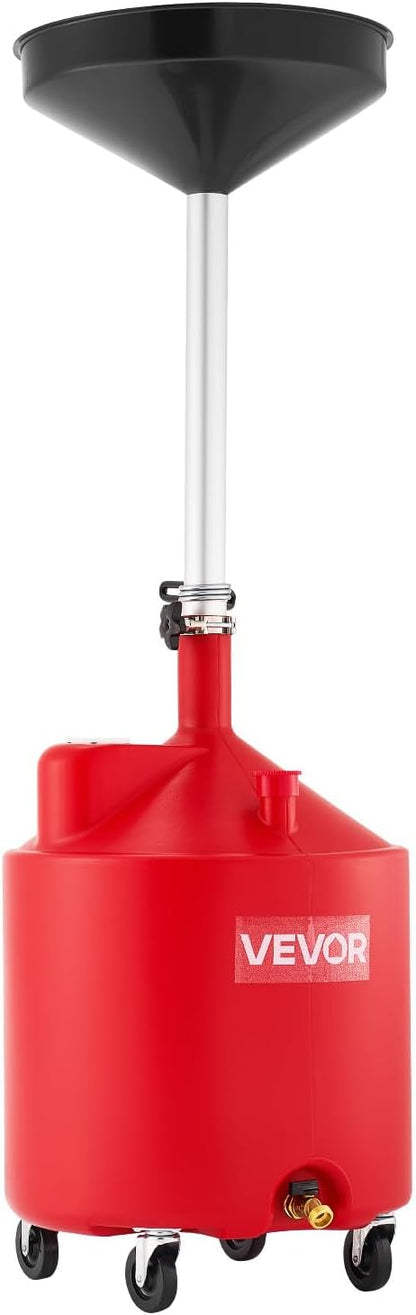 VEVOR Oil Drain Container, 20 Gallon Waste Oil Drain Tank, Portable Oil Lift Drain Pan Air Operated Drainer, Fluid Fuel Drainage Adjustable Funnel Height with Pressure Regulating Valve & Wheel