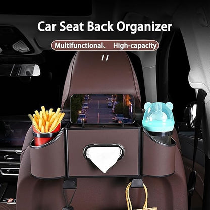 Back Seat Car Organizer,4 in 1 Multifunctional Car Back Seat Storage Box with Drink Cup Holder Tissue Box, for Hold Phone,Snacks, Drinks, Handbag-Black