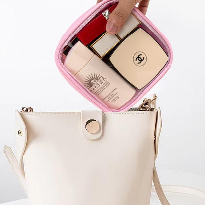 Small Clear Makeup Bag for Purse Small Cosmetic Bag Travel Size Toiletry Bags Cute Travel Makeup Bag,Coin Purse,Car Asscessories Organizer Storage Travel Essentials for Women Girls(Clear-Beige)