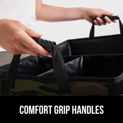 GORILLA GRIP Trunk Organizer for SUV and Cars, Large Capacity Collapsible Car Trunk Storage Organizer, Heavy Duty Car Accessories, Gifts for Mom and Dad, Slip & Water Resistant Multi Compartment Black