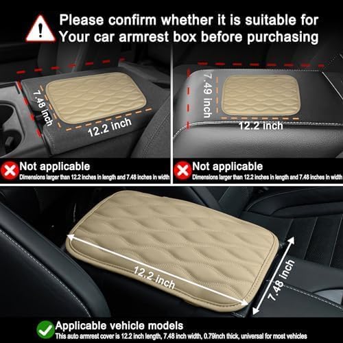 Amiss Car Center Console Cover, Upgraded Leather Car Armrest Cushion with 2 Storage Pockets, Universal Waterproof Cushion Pad, Non-Slip Car Interior Accessories, Fits Most Sedans SUVs Trucks (Black)