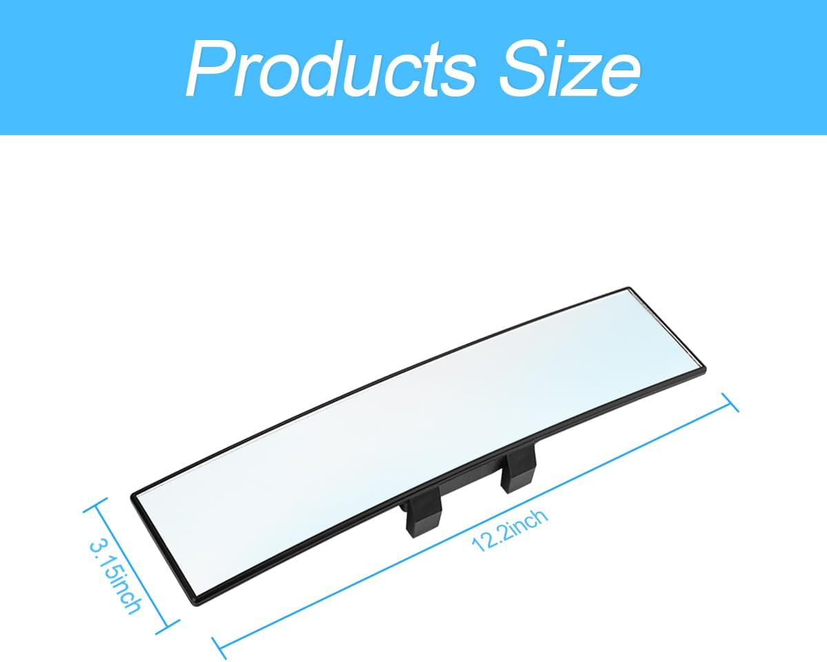8sanlione Car Rearview Mirrors, Shock Resistant Interior Clip-on Panoramic Rear View Mirror for Car, Wide Viewing Range, 12 inch HD Universal Use for Cars, SUVs, Trucks, Vehicles (White)
