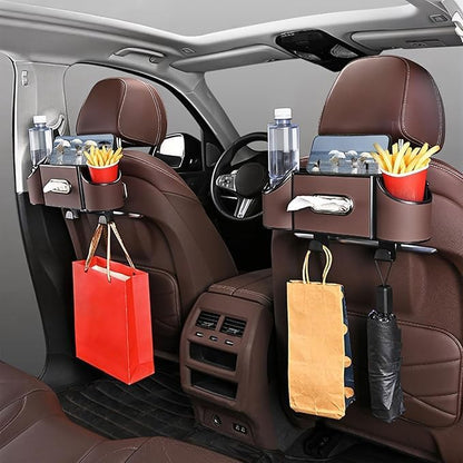 Back Seat Car Organizer,4 in 1 Multifunctional Car Back Seat Storage Box with Drink Cup Holder Tissue Box, for Hold Phone,Snacks, Drinks, Handbag-Black