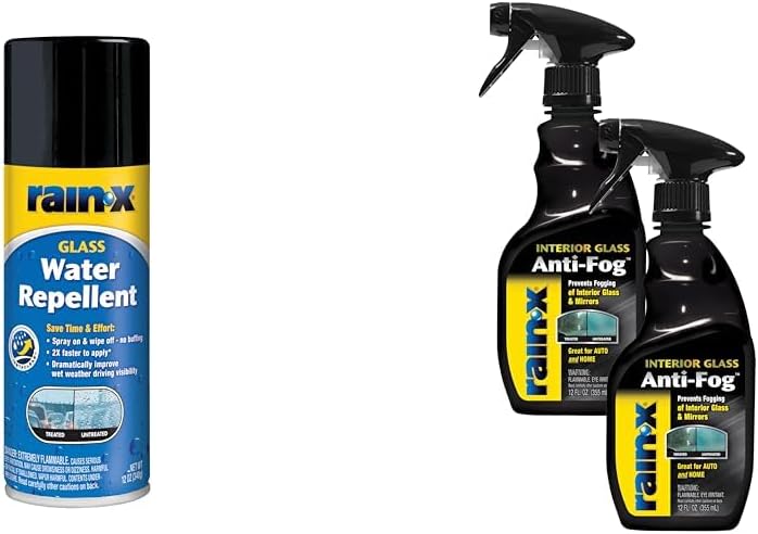 Rain-X Glass Treatment Bundle: 12 oz. Water-Repellent Aerosol & 12 oz. Interior Anti-Fog Spray (Pack of 2)