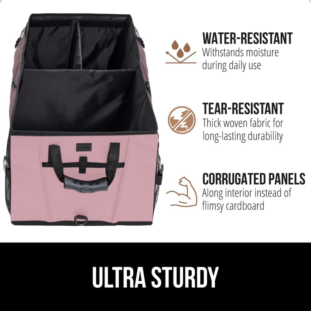 GORILLA GRIP Trunk Organizer for SUV and Cars, Large Capacity Collapsible Car Trunk Storage Organizer, Heavy Duty Car Accessories, Gifts for Mom and Dad, Slip & Water Resistant Multi Compartment Black