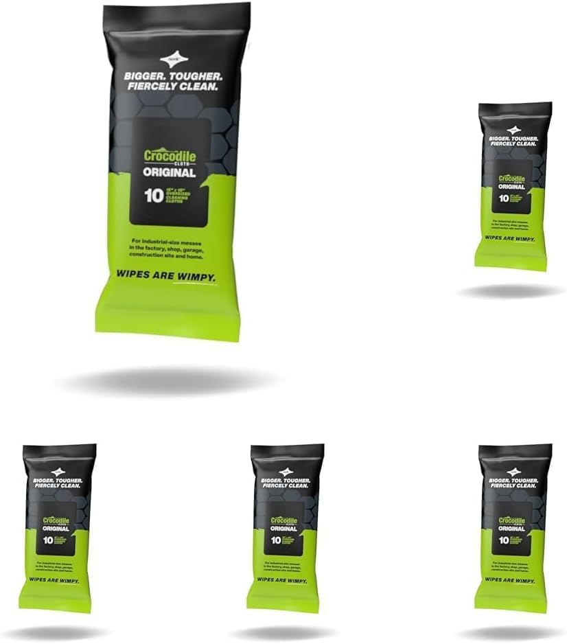 Crocodile Cloth Original Cleaning Wipes, Heavy-Duty Multi-Surface Hand & Tool Wipes, Water-Based, Safe on Skin, 100 Count, 15 x 10 Inch