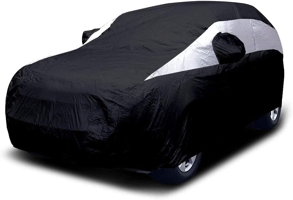 Titan Jet Black Poly 210T Car Cover for Sedans 186-202". Waterproof, UV Protection, Scratch Resistant, Driver-Side Zippered Opening. Fits Camry, Accord and More.