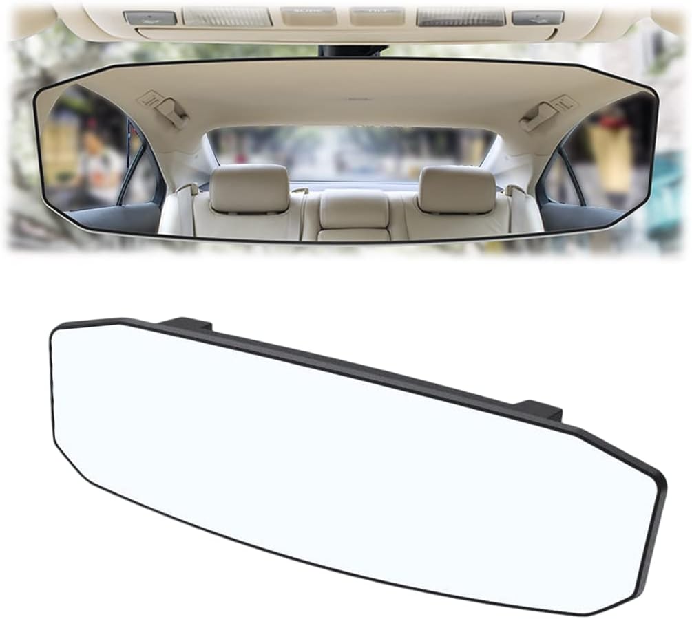8sanlione Car Rearview Mirrors, Shock Resistant Interior Clip-on Panoramic Rear View Mirror for Car, Wide Viewing Range, 12 inch HD Universal Use for Cars, SUVs, Trucks, Vehicles (White)