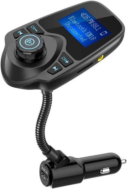 Nulaxy KM18 Bluetooth 5.4 Car Adapter with 1.44" Clear Display & Flexible Gooseneck - FM Radio Transmitter & Bluetooth Receiver for Hands-Free Calls, Wireless Music via BT/FM/AUX/TF, USB Car Charger