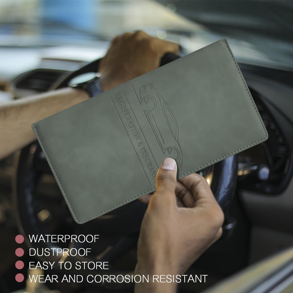Car Registration and Insurance Holder, Registration and Insurance Card Holder, Auto Glove Box Organizer with Magnetic Shut, PU Leather Automobile Documents Wallet for Cards (Dark Green)