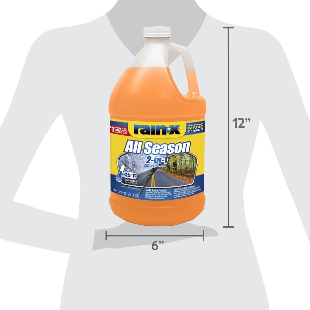 Rain-X All Season -25°F 2-in-1 De-Icer & Bug Remover Windshield Washer Fluid - 1 Gallon (Pack of 6)