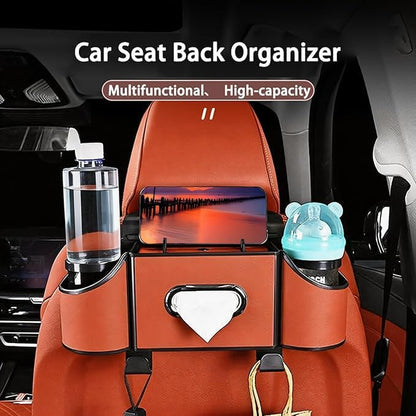 Back Seat Car Organizer,4 in 1 Multifunctional Car Back Seat Storage Box with Drink Cup Holder Tissue Box, for Hold Phone,Snacks, Drinks, Handbag-Black