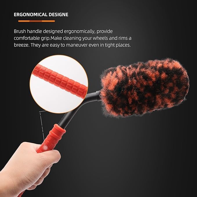 SPTA Rim Cleaner Brush, 3 Pcs Synthetic Ultimate Wheel Brush Set, Flat Spoke Wheel Cleaning Brush, Car Wheel Brush, Brush for Cleaning Wheels, Safe for Cars, Trucks, SUVs, RVs, Motorcycles & More