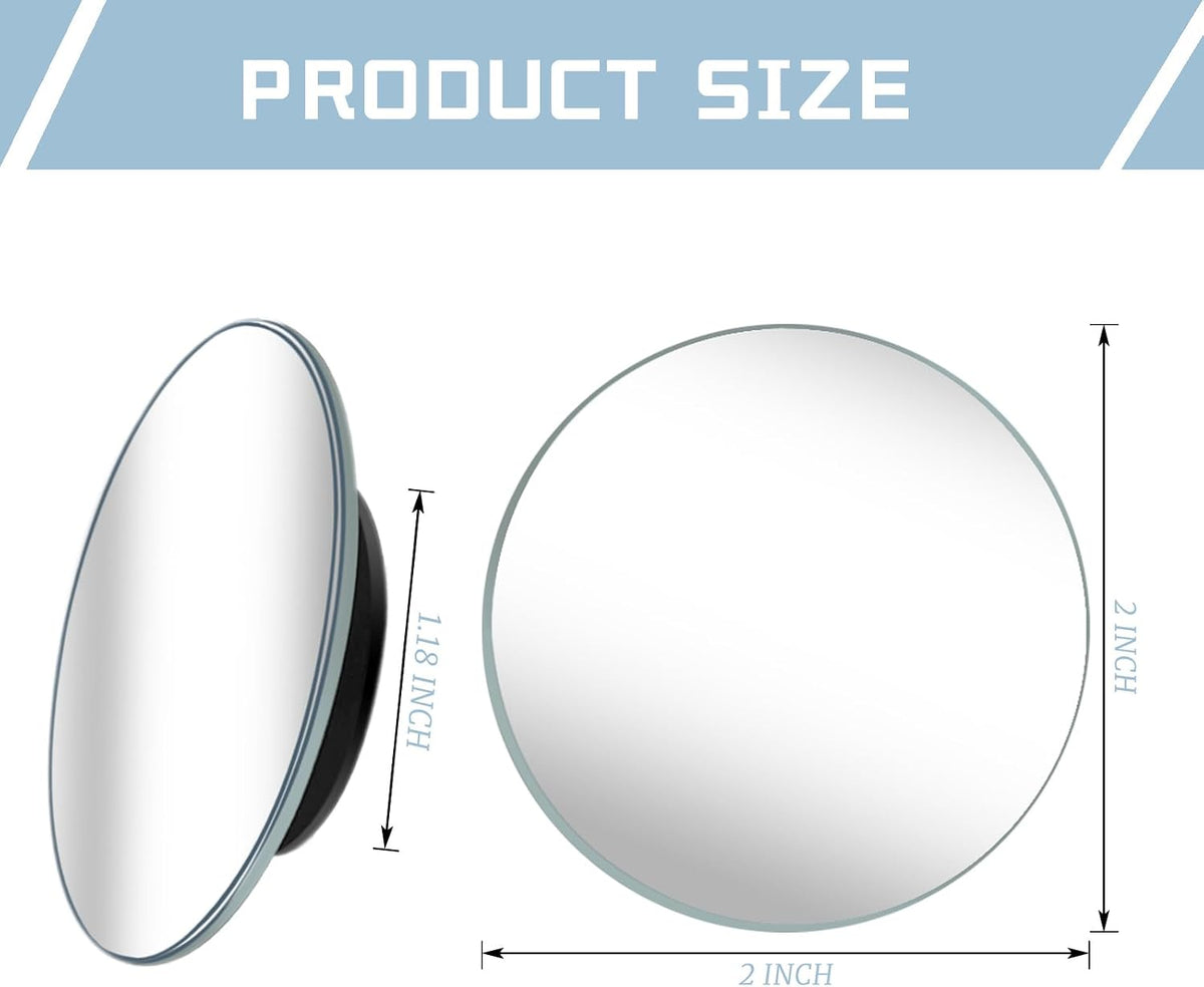 ZUFECY 2-Pack 360° Adjustable Blind Spot Mirrors - 2" Frameless Convex Glass for Sedans, Trucks & SUVs