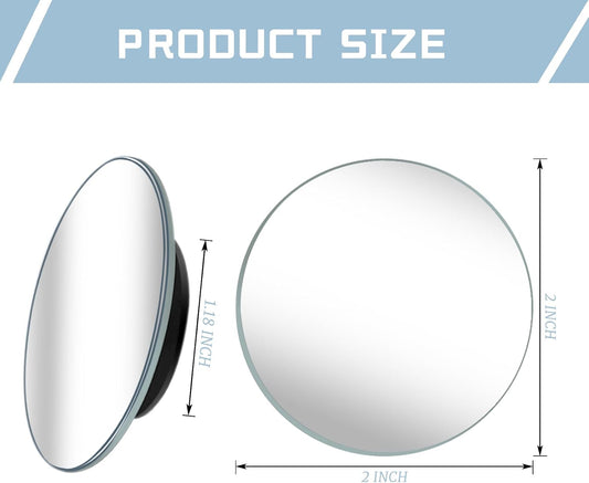 ZUFECY 2-Pack 360° Adjustable Blind Spot Mirrors - 2" Frameless Convex Glass for Sedans, Trucks & SUVs