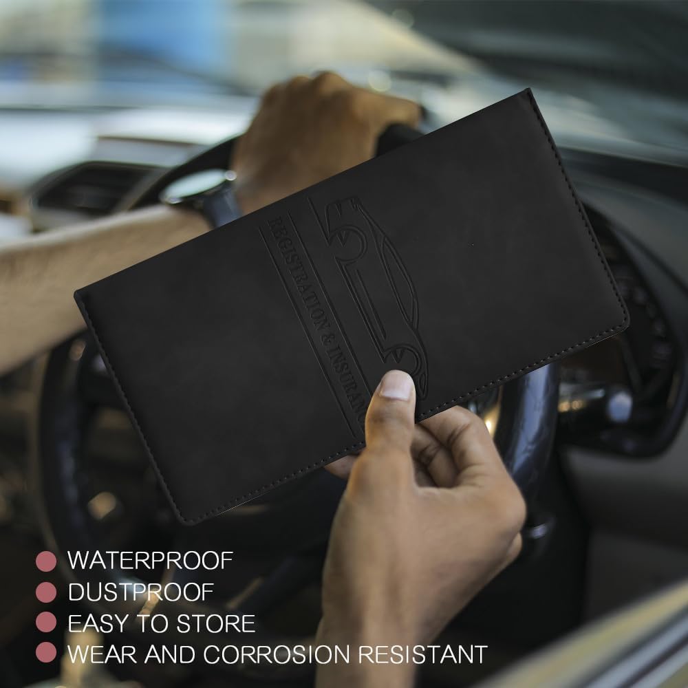 Car Registration and Insurance Holder, Registration and Insurance Card Holder, Auto Glove Box Organizer with Magnetic Shut, PU Leather Automobile Documents Wallet for Cards (Dark Green)