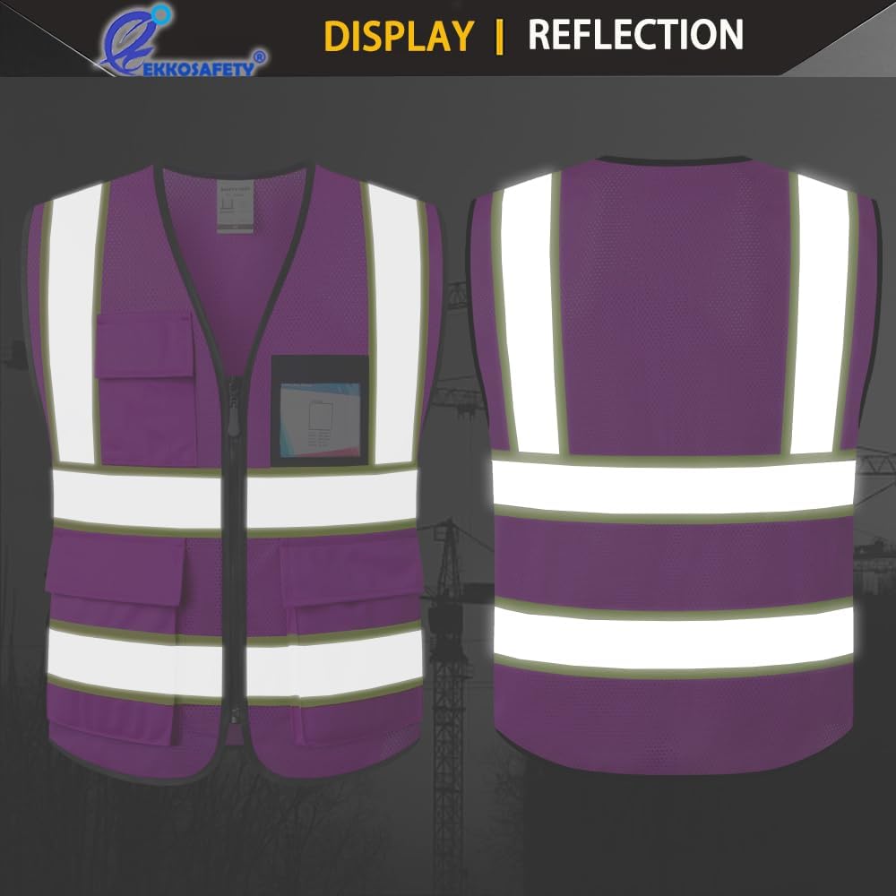 Reflective Mesh Safety Vest for Men Women with 5 Pockets and Zipper Front High Visibility Mesh Vest Hi Vis Construction Work Vest,Meets ANSI/ISEA Standards(EK175-Yellow-L)