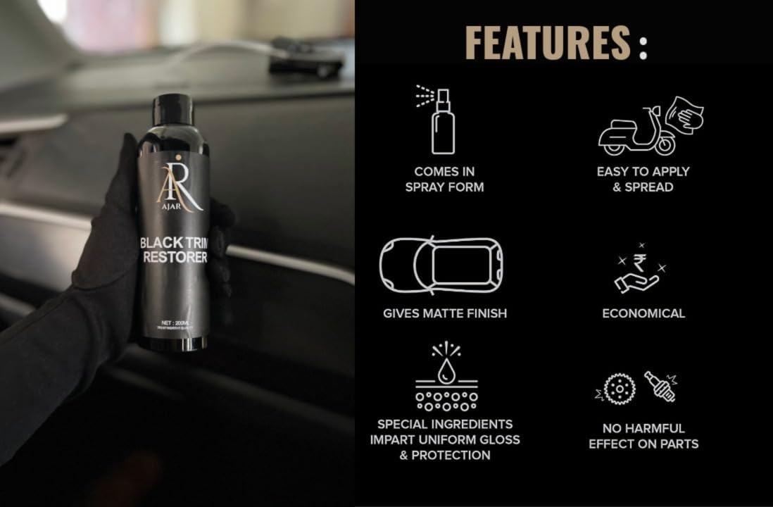 Black Trim Restorer for Cars, Plastic & Rubber Restorer Spray, Long Lasting UV Protection, Works on Bumpers, Mirrors, Tires, Lasts 8+ Months 6.7 Fl Oz