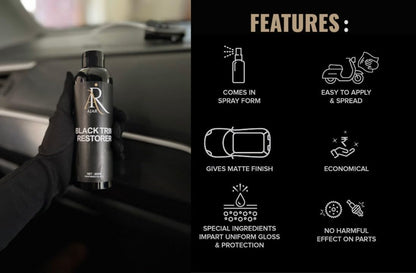 Black Trim Restorer for Cars, Plastic & Rubber Restorer Spray, Long Lasting UV Protection, Works on Bumpers, Mirrors, Tires, Lasts 8+ Months 6.7 Fl Oz