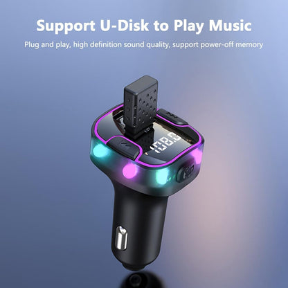Bluetooth 5.3 Car Adapter, PD &QC3.0 Fast Charging FM Radio Transmitter for Car, Radio Bluetooth Receiver, Hands-Free Calling, U Disk & Colorful Light