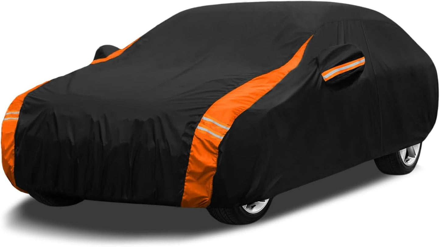 10-Layer Car Cover Waterproof All Weather for Automobiles, Soft Cotton Lining Outdoor Full Covers with Door Zipper, Universal Fit for Sedan 196"-208" L, Size A6 (See Size Chart)