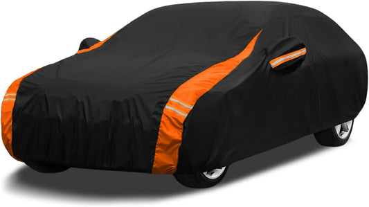 10-Layer Car Cover Waterproof All Weather for Automobiles, Soft Cotton Lining Outdoor Full Covers with Door Zipper, Universal Fit for Sedan 196"-208" L, Size A6 (See Size Chart)