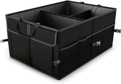 Car Trunk Organizer, Portable Foldable Waterproof Auto Storage Bag with 3 Compartments, Collapsible Cargo Trunk Groceries Organizer, Car Accessories Universal for SUV, Truck, Van, Sedan (Black2)