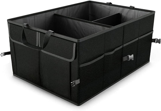 Car Trunk Organizer, Portable Foldable Waterproof Auto Storage Bag with 3 Compartments, Collapsible Cargo Trunk Groceries Organizer, Car Accessories Universal for SUV, Truck, Van, Sedan (Black2)