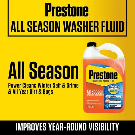 Prestone AS658 All Season 2-in-1 Windshield Washer Fluid, Year Round, De-Icer + Bugwash, 1 Gallon