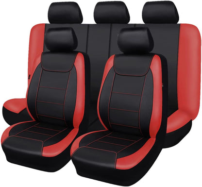 Flying Banner Carbon Fiber Leather Vehicle Seat Covers, Leopard Gray Black, Universal Fit - 8PCS