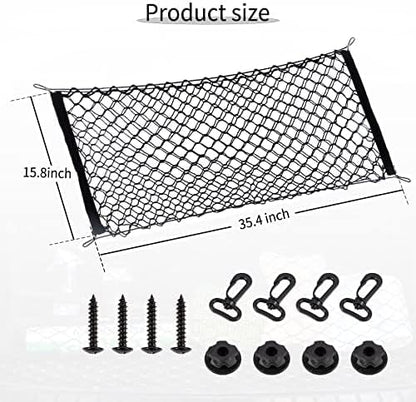 Alpmosn 35.4"x15.8" Stretchable Car Cargo Net Adjustable Elastic Storage Net Trunk Interior Accessories with Hook, Universal Fit for Car, Vehicle, SUV
