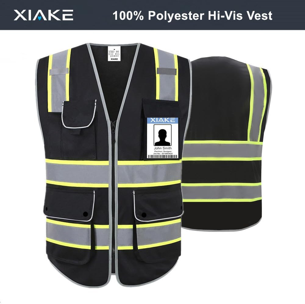 XIAKE Reflective Safety Vest for Men & Women High Visibility Class 2 Vest with Pockets Meets ANSI Standards