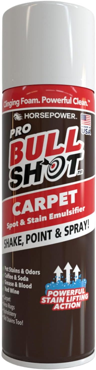 Bull Shot Carpet Spot & Stain Remover, AS SEEN ON TV, Made In USA, Just Point & Spray, Stain-Lifting Foam-Action, Coffee, Soda, Wine, Grease, New & Old Stains & More