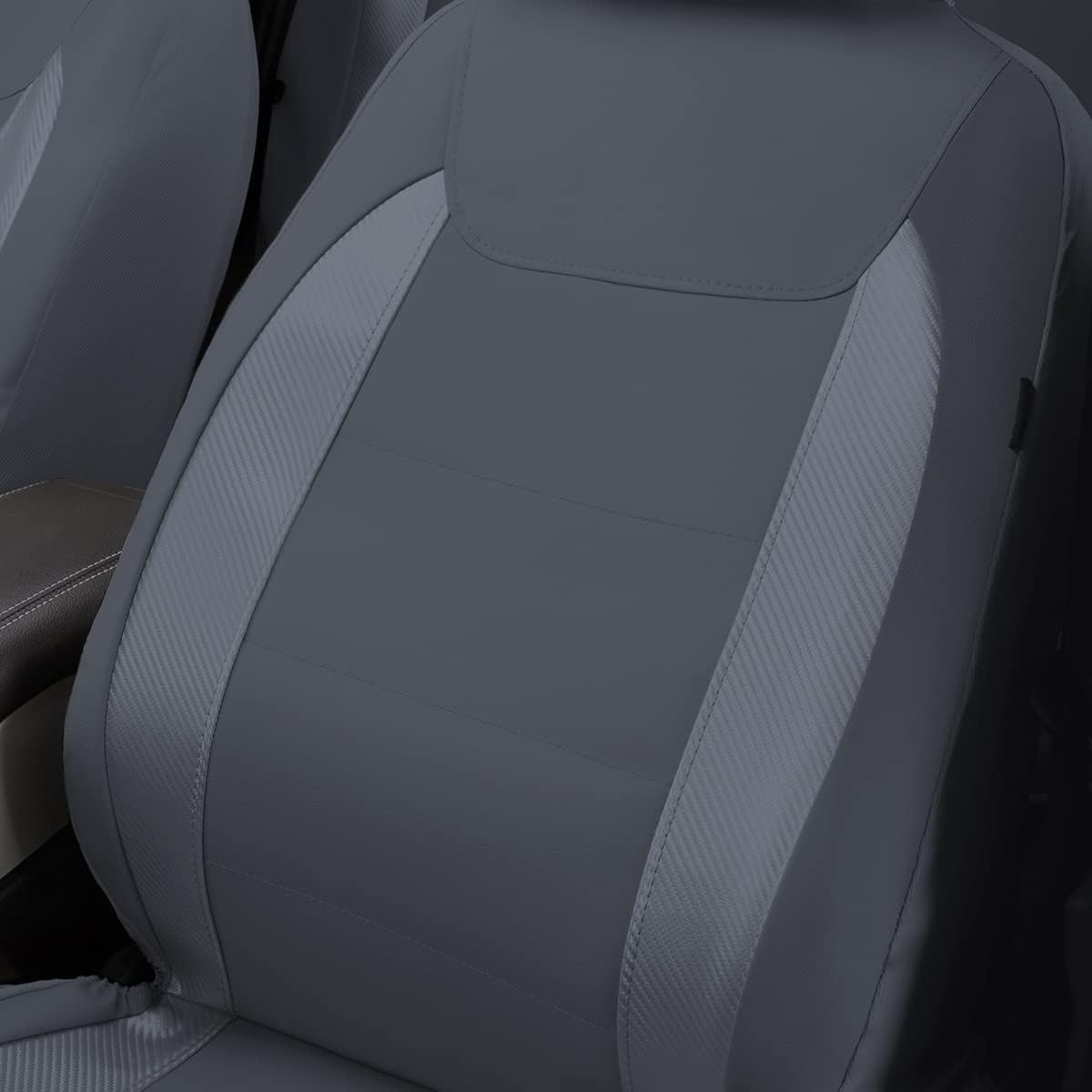 Flying Banner Carbon Fiber Leather Vehicle Seat Covers, Leopard Gray Black, Universal Fit - 8PCS