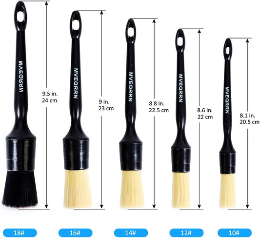 MVEQRRN 5pcs Car Detailing Brush Set, Boar Hair Car Detailing Brushes, Ultra Soft Scratch-Free Car Interior Detail Brush for Leather Seats,Detail Brushes Car Detailing for Interior Exterior.