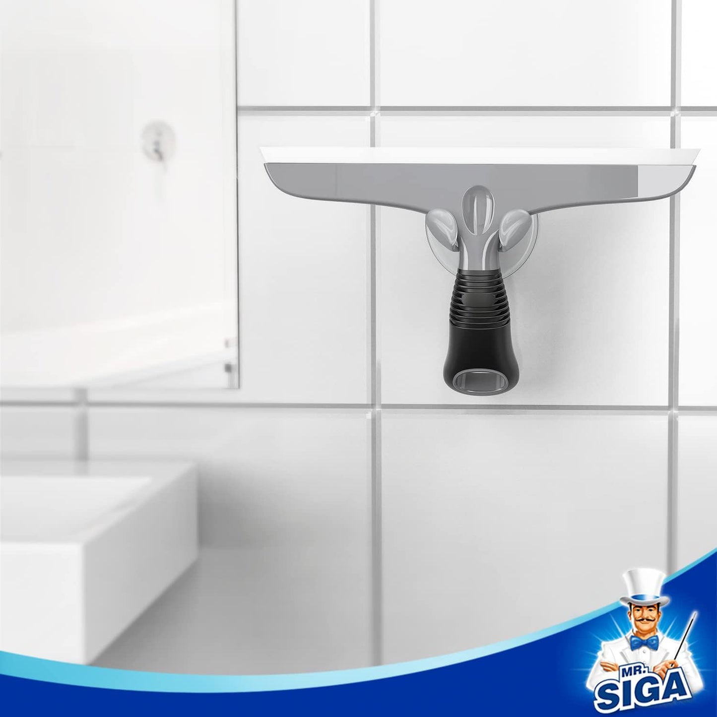 MR.SIGA Multi-Purpose Silicon Squeegee for Window, Glass, Shower Door, Car Windshield, Heavy Duty Window Scrubber, Includes Suction Hook, 10 inch, White & Gray, 1 Pack