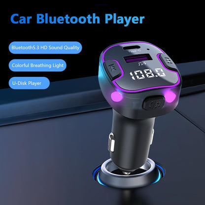 Bluetooth 5.3 Car Adapter, PD &QC3.0 Fast Charging FM Radio Transmitter for Car, Radio Bluetooth Receiver, Hands-Free Calling, U Disk & Colorful Light