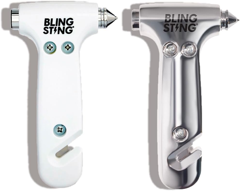 BLINGSTING Safety Hammer - Emergency Automotive Escape Tool with Window Breaker, Seat Belt Cutter & Adjustable Car Visor Strap - Tempered Glass Breaker - Steel Blade - Rose Gold (1 Count)