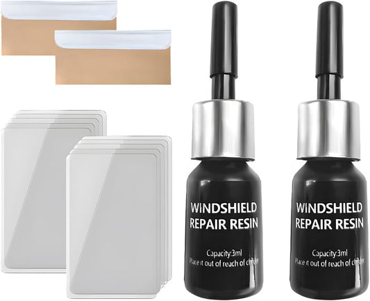 2PCS Windshield Repair Kit, Glass Repair Liquid Automotive Windscreen Crack Fixing Tool, Quick Fix Windshield Rock Chip Repairing Set for Bulls-Eye Half-Moon Star-Shape Crack