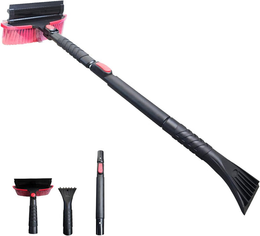 58" Car Snow Brush & Ice Scraper Long Snow Brush for Car Extendable, Upgraded Heavy Duty Pivoting Snow Broom for SUV Trucks Windshield
