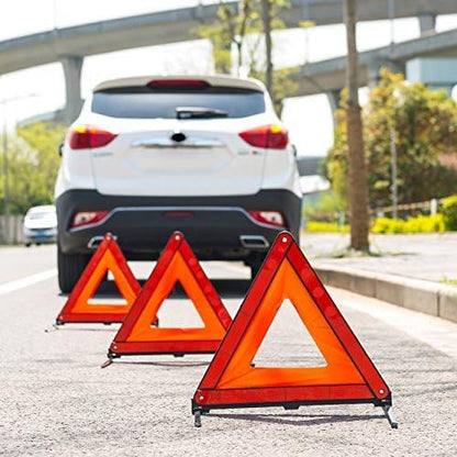 DEDC Warning Triangle, Foldable Safety Triangle, Triple Warning Kit, Warning Triangle Reflector, Roadside Hazard Sign, Triangle Symbol for Emergency with Storage Bag (3 Pack)