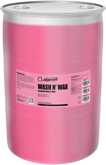 Nanoskin WASH N' WAX with Carnauba 5 gallons - Cleans & Shines in One Step | Works with Foam Cannon, Foam Gun, Bucket Washes, Pressure Washer | Carnauba Wax Protection for Cars