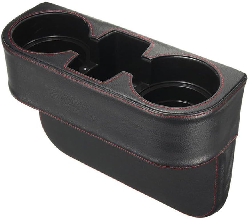 IOKONE Car Cup Holder, Auto Cup Drink Holders，Multifunctional Auto Front Seat Organizer with PU Leather Cover, Gap Filler Storage Box Coin Bucket Console Side Pocket Cell Mobile Phone Holder (Black)