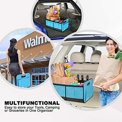 Homeve Car Trunk Organizer for SUV, 18.5Gal Large Capacity No-Sag Heavy Duty, Foldable Waterproof Anti-Slip Storage with 12 Pockets, Fit Sedan,Truck, Universal Car Accessories, Black, Large, 2 Compart
