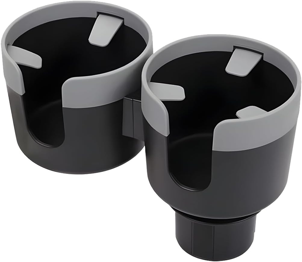 Car Double Cup Holder Expander, 2 in 1 Multifunctional Vehicle Cup Holder Adapter with Adjustable Base, Auto Drink Bottles Extender Organizer, Universal for SUV Automobile Truck (Gray)