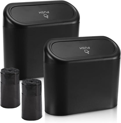 Accmor Car Trash Can with Lid, Mini Auto Dustbin Garbage Organizer Holder 2 Packs, Automotive Storage Container Bin with 60 Pcs Bags for Vehicle, Home, Office