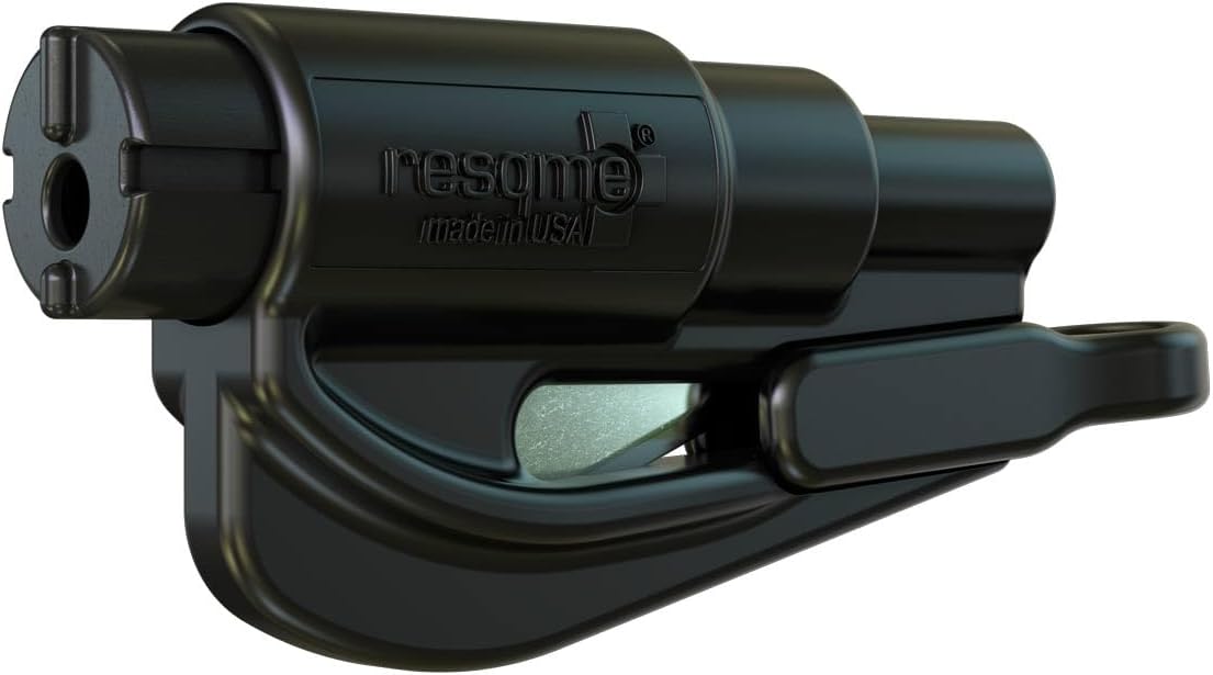 resqme The Original Emergency Keychain Car Escape Tool, 2-in-1 Seatbelt Cutter and Window Breaker, Made in USA, Yellow - Compact Emergency Hammer