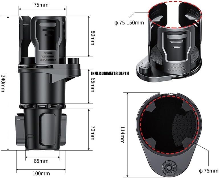 Upgrade Dual Cup Holder Expander, 2 in 1 Multifunction Cup Holder for Car with Lock, 360° Rotating Car Cup Drink Holder with Adjustable Base, Cupholder Expander for Large Water Bottles, Cups