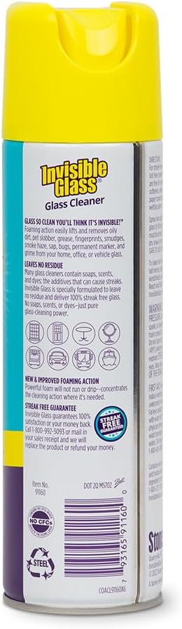 Invisible Glass 91160 Premium Aerosol Glass and Window Foaming Cleaner Spray – Cleans Glass, Windows, Mirrors, Shower Doors, and More – Streak-Free, Ammonia-Free, Tint-Safe – 19 oz